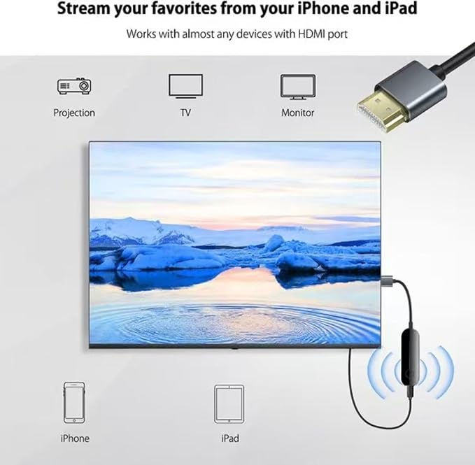 IShare iOS Wireless HDMI Display Adapter,Wireless hdmi Display Adapter,4k 1080p WiFi Streaming Movies Device Receiver Dongle for iPhone iPad,Supports high-Definition Video Synchronization. (2)
