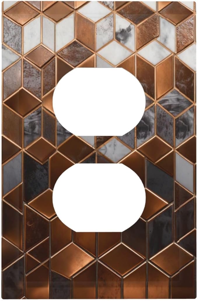 Bvtewkhz Brown Abstract Luxury Modern Geometric Cubic Marble Duplex Outlet Decorative Light Switch Covers Electrical Faceplate Switch Plates for Bathroom Kitchen Home