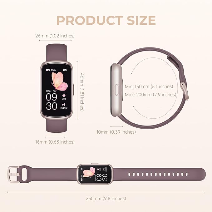 TIFOZEN Health Fitness Tracker Smart Watch with 24/7 Heart Rate, Blood Oxygen, Sleep Tracker, Pedometer, 3 Colorful Bands & 3ATM Waterproof Activity Tracker with Step Calorie Counter, Smoke Violet