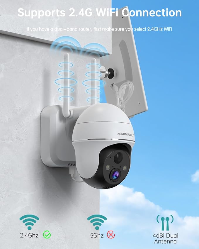 ZUMIMALL 2K Solar Security Cameras, 360° View Outdoor Camera Wireless Solar Powered, 2.4G WiFi Only, Spotlight/Siren/3MP Color Night Vision/2-Way Audio/AI Detection/IP66, Work with Alexa, 4-Pack