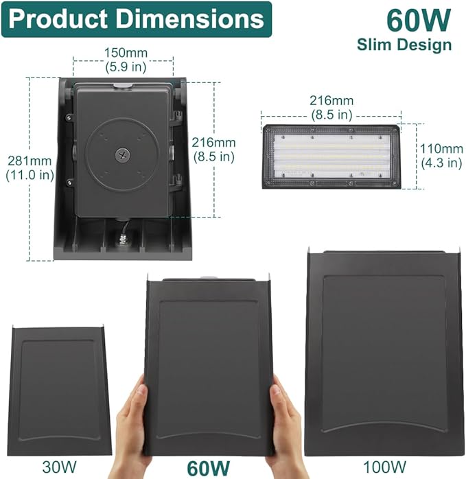 kadision 60W LED Wall Pack Light with Dusk-to-Dawn Photocell, 0-90° Adjustable Full Cutoff Outdoor Wall Light for House Yard Garage, 7800lm 5000K Daylight 100-277V ETL Listed