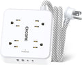 5Ft Flat Plug Braided Extension Cord - CHCORE Surge Protector Power Strip with 8 Outlets and 2 USB-C (PD 30W) Fast Charging Ports and 2 USB-A Ports for Home, Office, Dorm Room Essentials, ETL, White