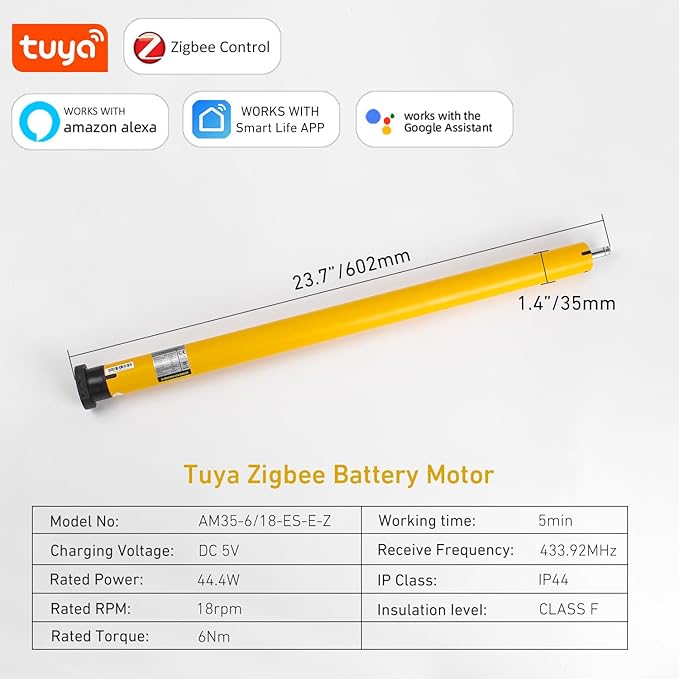 ZigBee Smart Motor for 2" (50mm) Shade Tube – Compatible with Alexa, Google Home, Tuya Smart Life App – Battery-Powered Roller Blind Motor