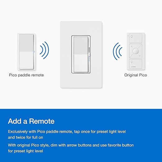 Lutron Diva Smart Dimmer Light Switch for Caseta Lighting (Lutron Smart Hub Required), for LED Lights, 150W, Single-Pole/3-Way, No Neutral, White, 2 Pack (DVRF-6LS-WH-2)