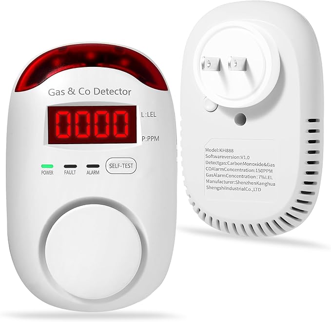 Combination Gas & Carbon Monoxide Detectors Plug in,Hembisen 2-in-1 Natural Gas Detector & Carbon Monoxide Alarm, CO Detector Alarm & Propane, Explosive Gas Detector for Home,RV,Easy to Install