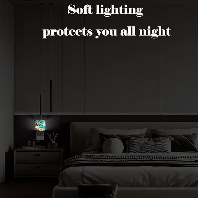 FSHVQKD Seaside Town Night Light,Plug Into Wall Decor for Stairway,Hallway,Kitchen,Dusk to Dawn Sensor Nightlights for Boys/Girls/Women/Men Room Gifts