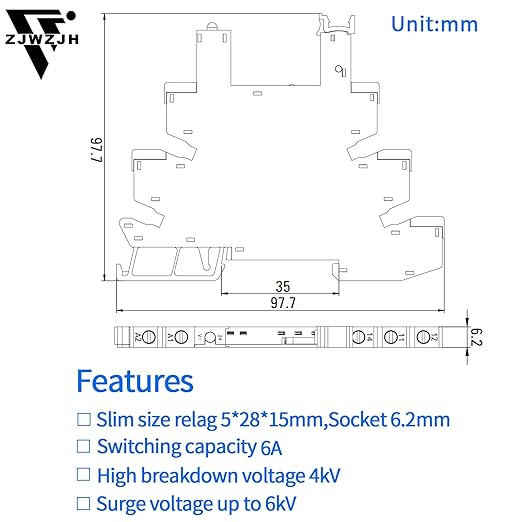 2Pcs Miniature Power Relay DC 24V HF41F/24-ZS 5 Pin 1NO 1NC 6A SPDT with LED Indicator with Socket Base 41F-1Z-C5 with DIN Rail UL Certification