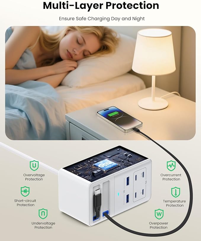 USB C Charger 275W Charging Station with Retractable Dual Cables,Upgraded 8-in-1 GaN IV Fast Charging Hub Block+PD QC PPS 65W Laptop Adapter for MacBook Pro/Air,iPad,iPhone 17/Pro,Galaxy S24,Dell