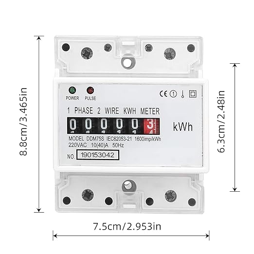 Electric Meter, Single Phase 4P LED DIN-Rail Electricity Power Consumption Wattmeter Energy Meter DDM75S 10 to 40A Digital Display