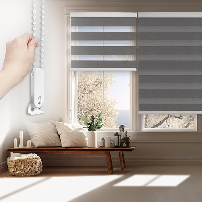 FOIRESOFT Standard Custom Blackout Zebra Roller Blinds [Bonita, Dark Grey, W 10-109 x H 10-105 inch] Dual Layer Privacy Shade, Room Darkening, Select 1x1 for Custom