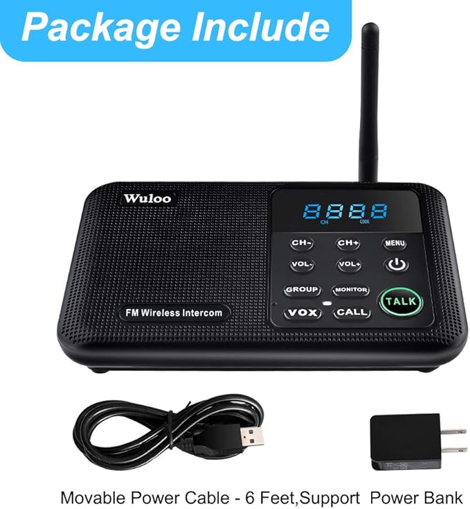 Wuloo Intercoms Wireless for Home 1 Mile Range 22 Channel 100 Digital Code Display Screen, Wireless Intercom System for Home House Business Office, Room to Room Intercom Communication(4Stations Black)