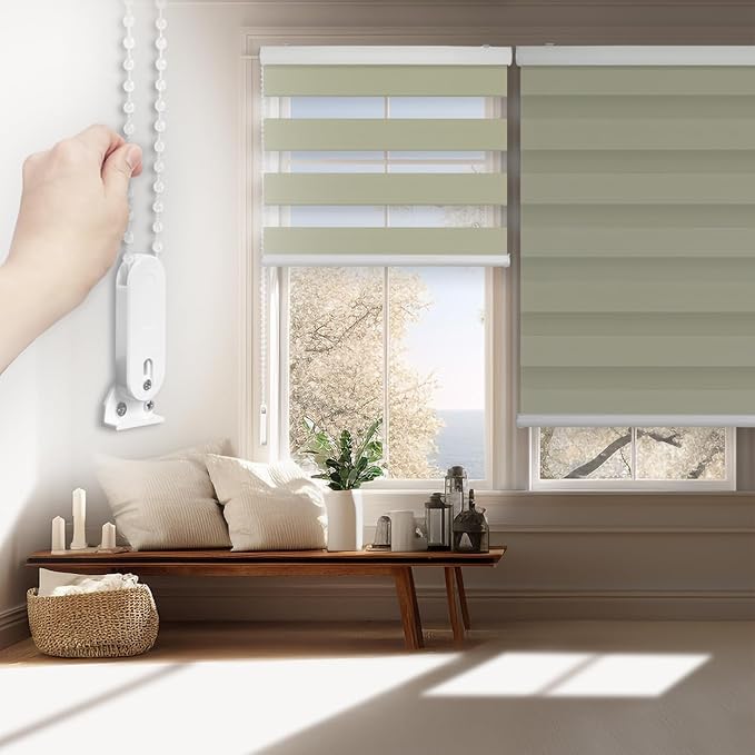 FOIRESOFT Standard Custom Blackout Zebra Roller Blinds [Bonita, Ivory Beige, W 10-109 x H 10-105 inch] Dual Layer Privacy Shade, Room Darkening, Select 1x1 for Custom