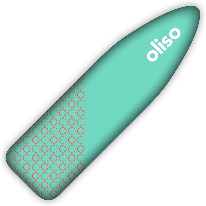 Oliso Ironing Board Cover, Durable 100% Cotton Lined with Professional Grade Felt pad - Fits Standard 54” x 15" Boards, a Wide Elastic Edge, Two Adjustable Straps for Secure Fit (Aqua)