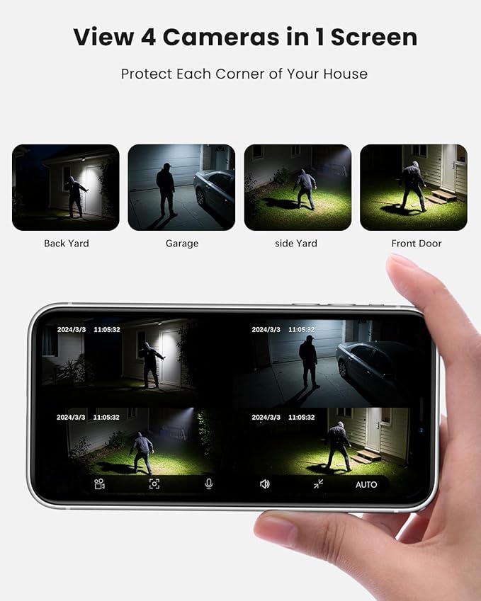 VIZIUUY Solar Security Cameras Wireless Outdoor 4 Pack, 3MP Security Cameras Wireless Outdoor, Pan Tilt 360°WiFi Camera with Color Night Vision/PIR Sensor/2-Way Audio/Alexa