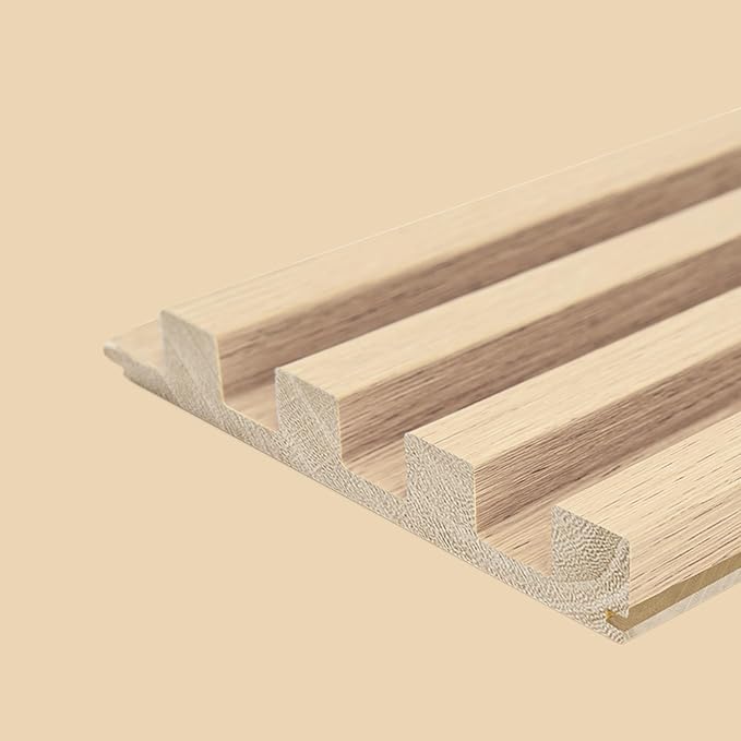 Art3d Slat Wood Wall Paneling for Interior and Ceiling Decoration - Pack of 4pcs + 1pc End-Trim, Size 108 x 5.7in.- Ashtree