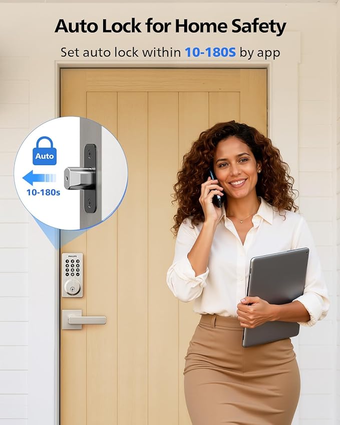 Philips WiFi Smart Keypad Deadbolt Lock, App Remote Control, No Hub Required, Support Alexa & Google Assistant, Keyless Entry Door Lock with Auto Lock, Digital Smart Locks for Front Door, Satin Nickel