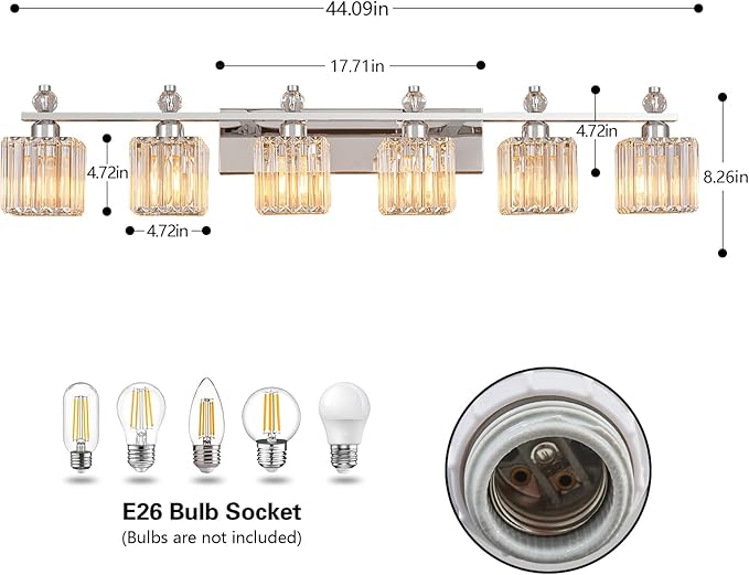 FDPBY Vanity Lights 6-Light Modern Crystal Vanity Light Chrome Bathroom Light Fixtures Over Mirror Crystal Bathroom Vanity Lighting Fixtures