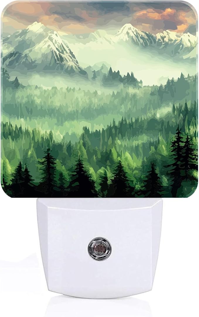 FSHVQKD Mountain Forest Landscape Painting Night Light,Plug Into Wall Decor for Stairway,Hallway,Kitchen,Dusk to Dawn Sensor Nightlights for Boys/Girls/Women/Men Room Gifts