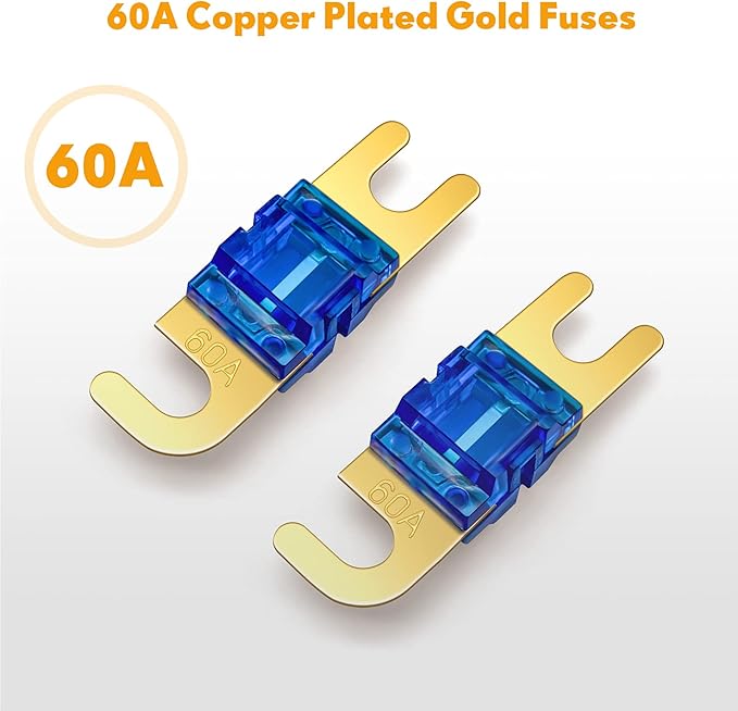 BULVACK 2 Way Mini ANL Fuse Holder, Copper 0/2/4 Gauge to 4/6/8 Gauge 60 Amp Fuse Distribution Block for Car Truck Boat Audio Stereo Amplifier