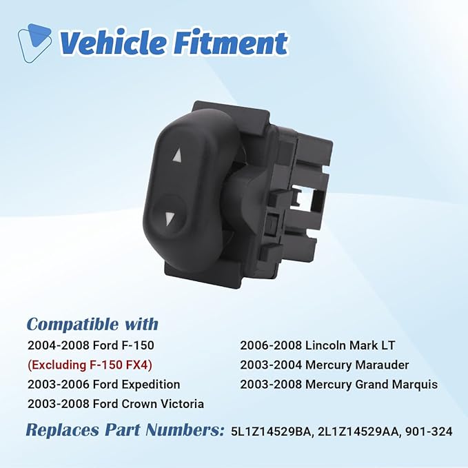 AiYiGu Power Window Control Switch Button Front Rear Passenger Side Compatible with 2003-2008 Ford Crown Victoria/F150/ Expedition, Mercury Marauder/Grand Marquis, Lincoln Mark LT Replace 2L1Z14529AA