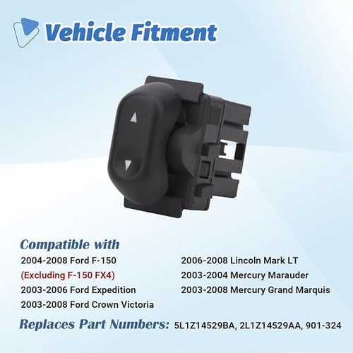 AiYiGu Power Window Control Switch Button Front Rear Passenger Side Compatible with 2003-2008 Ford Crown Victoria/F150/ Expedition, Mercury Marauder/Grand Marquis, Lincoln Mark LT Replace 2L1Z14529AA