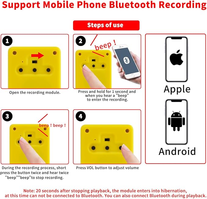 16MB Voice Recorder Box with Speaker, Support Bluetooth & MIC Recording Audio Box, 16Min Easy Sound Voice Box for Personalized Greetings, DIY Projects, Holiday Crafts ect-Yellow