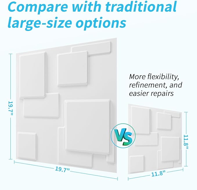 Art3d 100 Pack Decorative 3D Wall Panels, 97 Sq.Feet PVC Interior Wall Décor, 11.8"x11.8", White