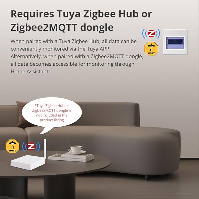 Smart Home Energy Monitor with 2 x 120A CTs, Live Electricity Usage Tracking, Supports Single-Phase 3-Wire System, Works with Home Assistant & Zigbee2MQTT (Zigbee Version)