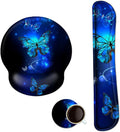 Mouse Pad Keyboard Wrist Rest, Gel Non Slip Rubber Wrist Support Rest Mouse Pad for Home Office, Computer, Laptop, Typist, Gamer, Soft Cushion Mousepad with Memory Foam Ergonomic, Blue Butterfly