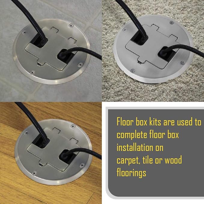 RACO 6239NI Floor Kit with Recessed Duplex 15A TR Device and Adjustable Steel Box, 1-Gang, Nickel