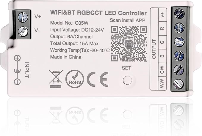 TUNICHX RGBCCT SMD FCOB 6 PIN LED Strip 2.4 GHz WiFi Group Controller Alexa Google Home Control Match with WR01RF LM091 B4 B8 FUT088 Mi-Boxer/Mi-Light RGBCCT Remote
