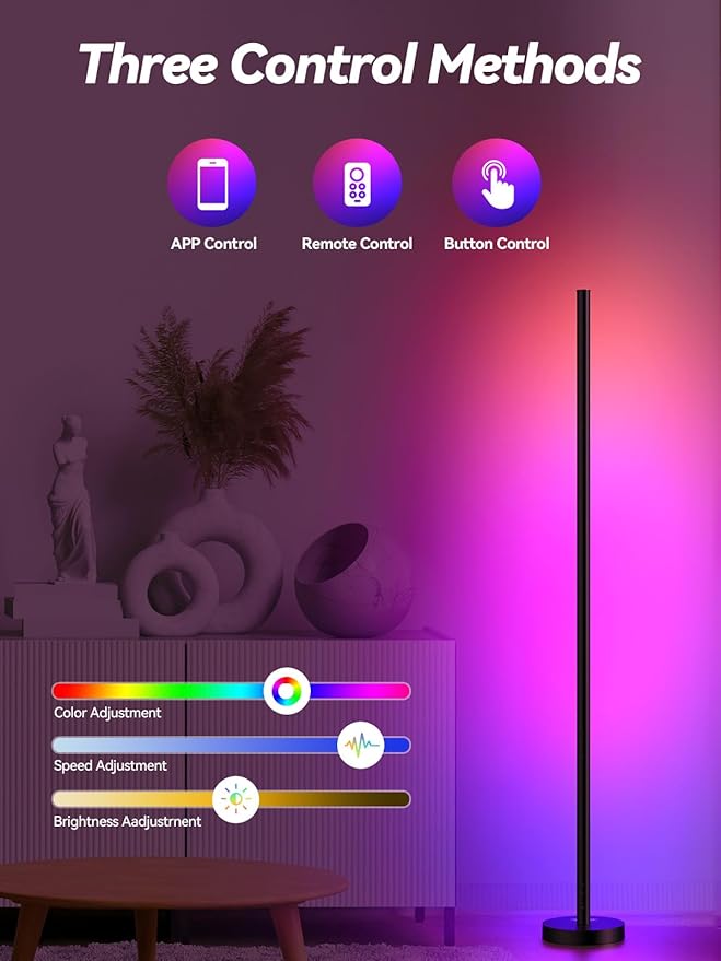 Corner Floor Lamp, 2 Pack LED Corner Lamp with App and Remote Control, RGBICW 16 Million DIY Colors & 68+ Scene, Music Sync, Color Changing Smart Ambient Light for Living Rooms, Bedrooms, Gaming Room
