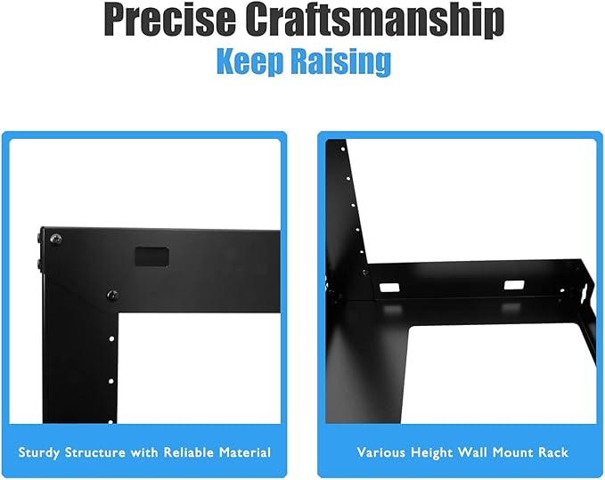 Raising electronics 12U Wall Mount Open Frame 19 Inch Server Equipment Rack Threaded 15 Inch Depth Black (12U)