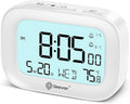 Geevon Small Travel Alarm Clock, Digital Alarm Clocks for Bedrooms Home Office, Battery Operated Desk Clock with 3 Inch Large Display, 2 Alarms, 5s Backlight, Snooze, Indoor Temperature, White
