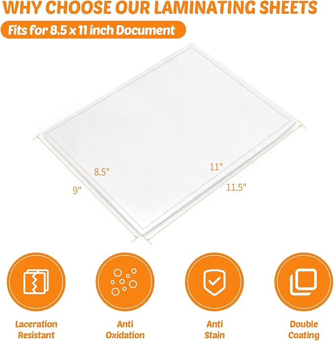 Lamtetur Thermal Laminating Pouches 9"x11.5" Inches, Holds 8.5 x 11 Inch Sheets,5mil 100Pack Hot Laminate Films, Clear Laminator Papers, Letter Size Lamination Sheets (5MIL 100PK)