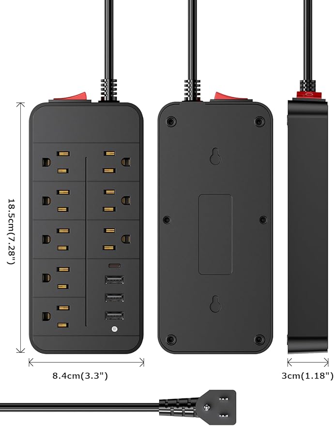 Otovoda Surge Protector Power Strip, 6 Ft Extension Cord with Multiple Outlets & 4 USB Ports (1 USB C PD20W), Multi Plug Extension Outlet Perfer for Home Office Workspace Bedroom, 3600 Joules, Black
