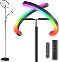 SIBRILLE Upgraded RGBCW Floor Lamp with Reading Lamp, Rotatable Remote Control LED Standing Lamp Dimmable Floor Light Modern Standing Light for Living Room Bedroom Home Office, 36W, Black