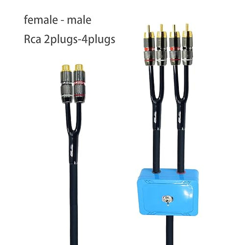 10ft Sound Channel swicher 2 Female to 4 Male RCA Switch Selector 2 in 1 Out R/L Stereo Audio 1 in 2 Out Stereo Audio Splitter with Mute Button No External Power Required CD Speaker DVD Player