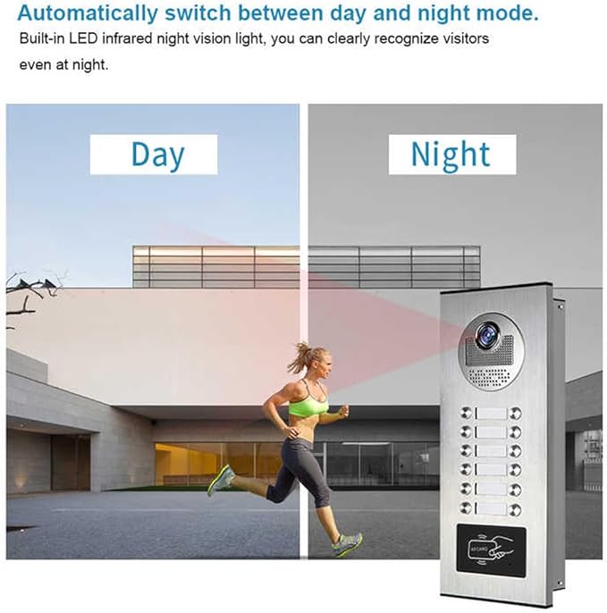 Wired Video Multifamily Apartment Intercom System,2/3/4/6/8/10/12 Units 7 inch Monitor Video Door Phone Kit,Video Doorbell, ID Card Unlock, 2 Way Audio for Home (1 doorbell + 12 monitor)