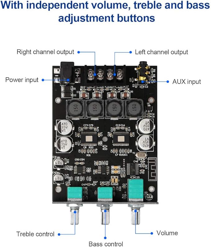 ARRAROWN ZK-1002T PRO 2.0 Channel Bluetooth 5.0 Amplifier Board 200W HiFi Subwoofer Audio AMP with Treble and Bass, BT USB and AUX Inputs, DC 12-24V 2.0 Channel Stereo AMP Module for DIY Speakers