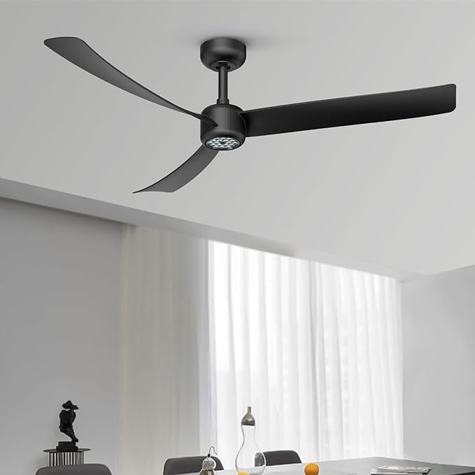 ocioc 52 Inch Ceiling Fans with Lights and Remote,Modern Ceiling Fan with Quiet Reversible DC Motor,6 Speeds,Timer,Dimmable, Black Ceiling Fan for Bedroom,Patios