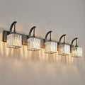 FDPBY 5-Light Crystal Vanity Light, Modern Black Bathroom Wall Sconce with K9 Crystal Shades, 42.51" Long Over Mirror Lighting for Vanity, Makeup, Hallway, Elegant & Easy Installation