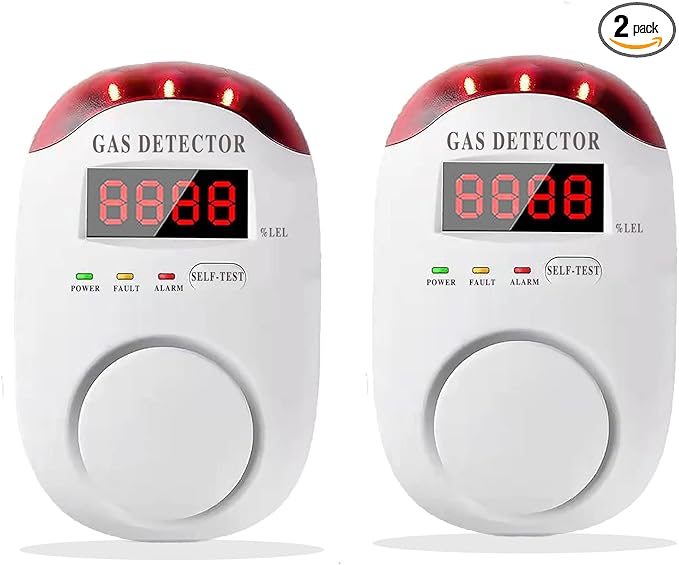 COLORWELL Gas Alarm，Propane detectors for Home，Gas Alarm Detector for Home，Plug-in & Wall-Mounted LED Sound/Light Alarm for Home & RV - Detects LNG/LPG/Combustible Gas, Deaf-Friendly- 2PCS
