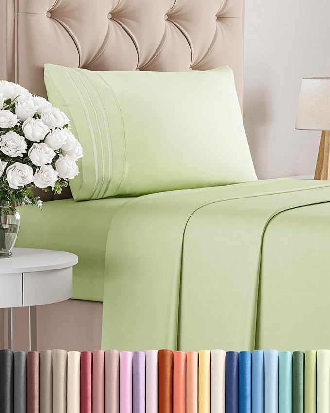 Twin Size 3 Piece Sheet Set - Comfy Breathable & Cooling Bed Sheets Set - Hotel Luxury Bedding for Women, Men, Kids, Teens, Boys & Girls - Deep Pockets and Wrinkle Free - Oeko-Tex - Light Sage Green