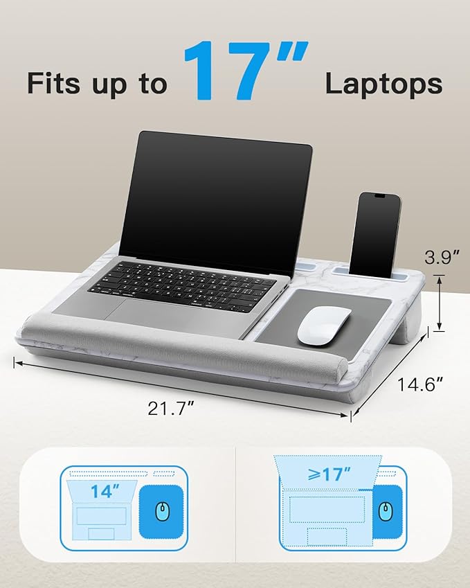HUANUO Lap Desk - Fits up to 17 inches Laptop Desk, Built in Mouse Pad & Wrist Pad for Notebook, Laptop, Tablet, Lap Stand with Tablet, Pen & Phone Holder, Marbling, HNLD3M