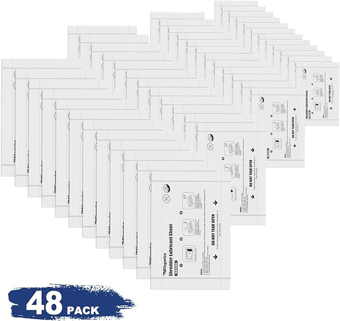 Wingwise 48-Pack Shredder Lubricant Sheets, 8.5 x 6 Inches, Sharpens Blades & Extends Shredder Life, Mess-Free Maintenance for Heavy-Duty Use