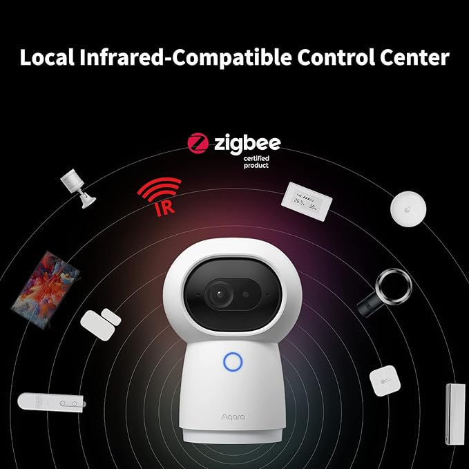 Aqara 2K Security Indoor Camera Hub G3, AI Facial and Gesture Recognition, Infrared Remote Control, 360° Viewing Angle via Pan and Tilt, Works with Alexa, HomeKit Secure Video, Google Assistant, IFTTT