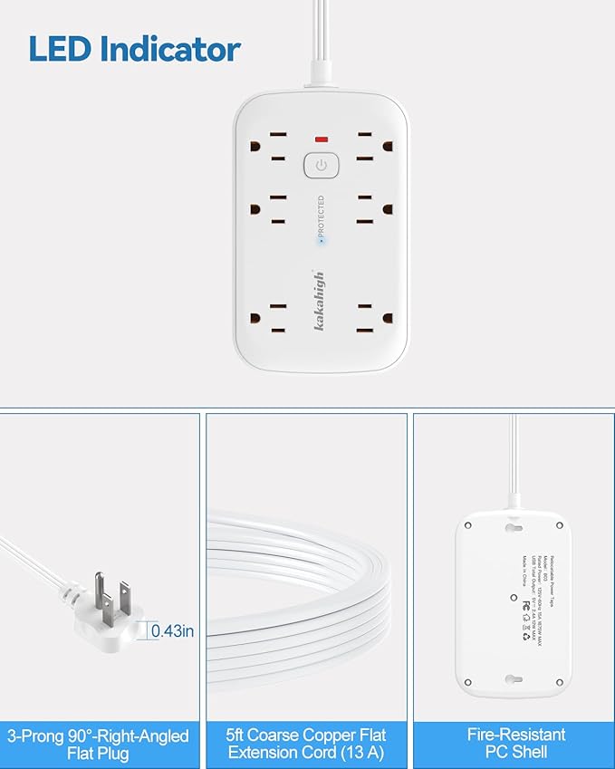 10FT Extension Cord with Outlet Cover & Multi USB, Ultra Thin Outlet Concealer with Cord & 12AC Outlet 6 USB (24W/4.8A), Charging Station for Multiple Devices, for Behind Wall Furniture Couch TV