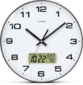 TIMESS Wall Clock, 10" Dial Non-Ticking Silent Battery Operated Analog with LCD Display for Perpetual Calendar and F° Temperature, Ideal Modern Home, Bedroom, Kitchen, Office Decor (Black)