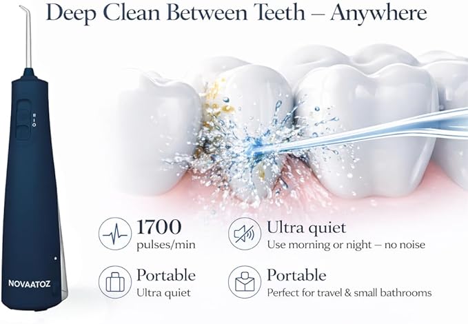 NOVAATOZ HydroAdvance Cordless Water Flosser for Teeth & Gums | Rechargeable Portable Oral Irrigator for Braces & Travel | Pulse Cleaning with 2 Flossing Tips | Waterproof Dental Care Device (Blue)
